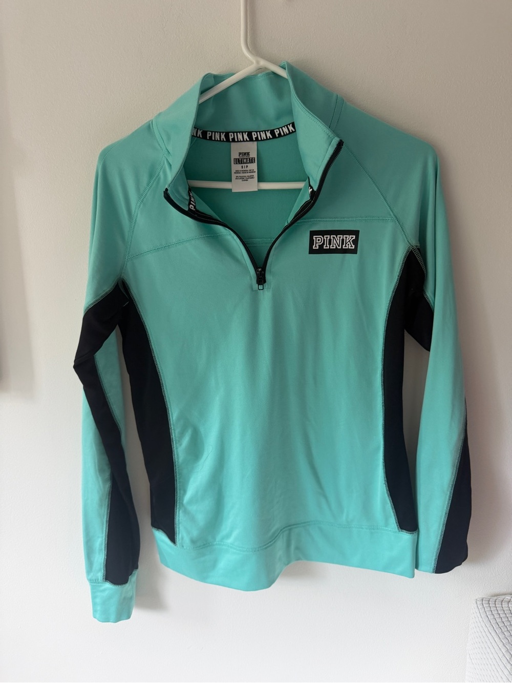 Victoria's Secret PINK Mint Green and Black Quarter-Zip Pullover